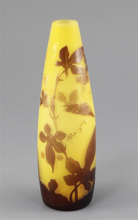 A Galle cameo glass conical vase, c.1905, height 18cm